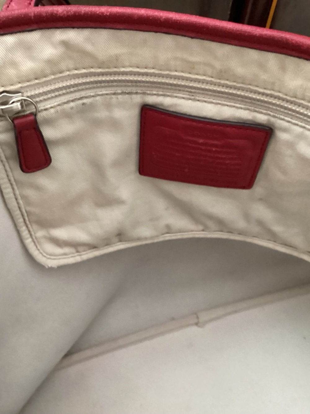 Coach Park Metro Tote in Signature Khaki with Cherry Trim - Picture 6 of 8